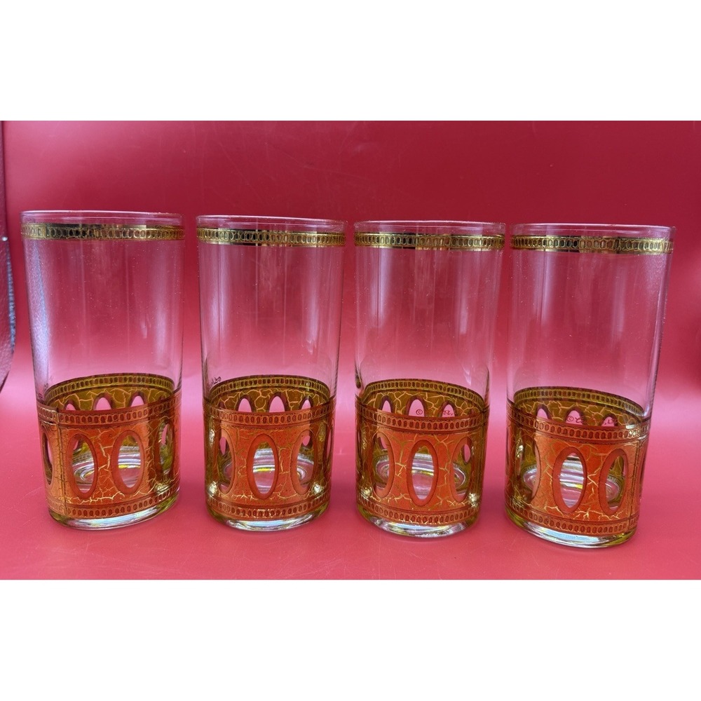 Set Of  4 Vintage MCM Culver Antigua 22k Gold Highball Glasses